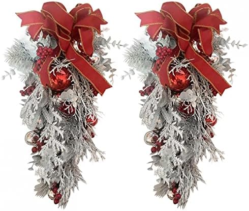 MllkCao Bežični crveni i bijeli praznični ukras božićnih vijenca za ulazne vrata vanjski zid viseći božićni vijenac Početna Baštarski ukrasi za Božić Dan zahvalnosti