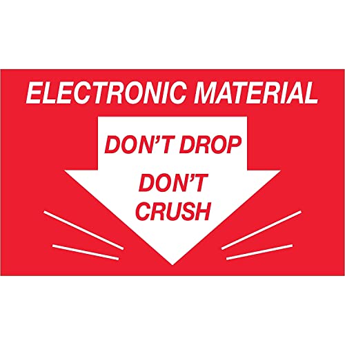 Aviditi Tape Logic 3 x 5, Don't Drop Don't Crush Electronic Material crveno / bijela naljepnica upozorenja, za otpremu, rukovanje, pakovanje i selidbu