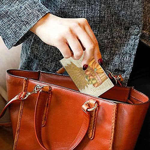 Happy Thanksgiving Harvest Visit Card Holder Case with Leather Credit Card personal Card ID card Organizer