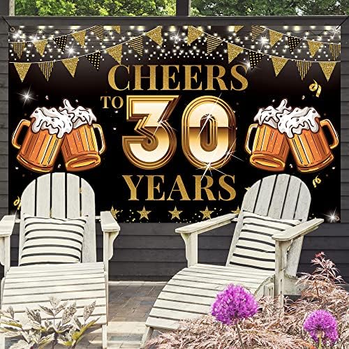 Cheers to 30 Years Backdrop Banner, Happy 30th birthday dekoracije za muškarce žene, 30th Anniversary, Class Reunion Backdrop, Black Gold 30 years Celebration party dekoracija, Vicycaty (6.1 ft x 3.6 ft
