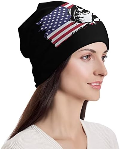 Riblje američka zastava Beanie kapa meko toplo pulover poklopca lubanja za spavanje za spavanje za uniseks
