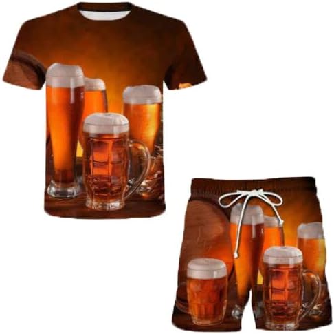 Ljetni muški fitnes trčanje dvodijelni odijelo muško 3D pivska ispis sportske majice + garnitura