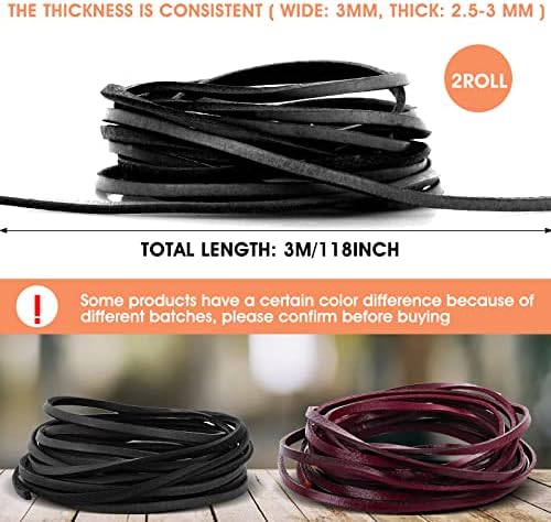 2 rola 3 mm ravna originalna kabel prirodne kožne trake, zanatske kožne kabel nakit kožnih žica za čipke pletenice narukvice ogrlice