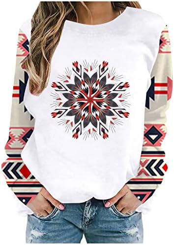 Ženski Vrhovi, Aztečki Print Raglan Pulover Vrhovi Geometrijski Grafički Duksevi Sa Crewneck Vintage Košulje Dugih Rukava