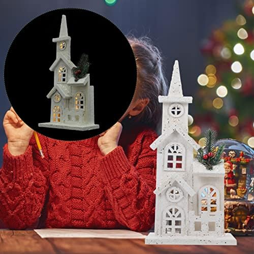 NUOBESTY Božić drvo selo Božić LED Crkva svjetlo kuća snijeg scena Božić dekoracije za Božić Desktop Ornament Holiday Home Decor