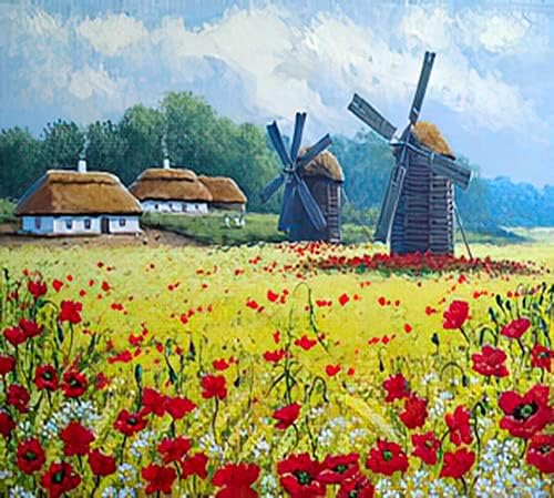 Dijamantsko slikarstvo pejzaž predivan ruralni pejzaž priroda stara seoska kuća drveće slikarstvo sa Uljama Ukrajina selo Vjetar za