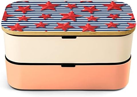 Crvene zvijezde Plave pruge Dvostruki sloj Bento ručak s pribor za poklopac posuđa za ručak uključuje 2 kontejnere