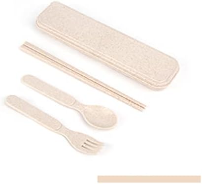 PRABI Creative Wheat Straw Spoon vilica štapići za jelo trodijelni Set prijenosnog posuđa za vanjsko putovanje Set posuđa bež