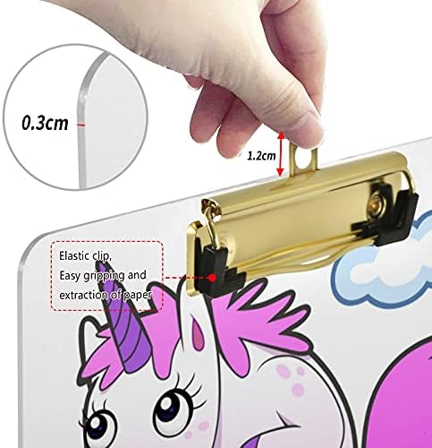 ALAZA Unicorn Rainbow Funny Clipboards za djecu studentske Žene Muškarci veličina slova Plastična kopča niskog profila, 9 x 12.5 in, Srebrna kopča, Multi