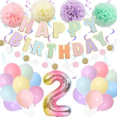 BRT BEARINGSHUI DECORACIJE, 40-inčni gradijentni gradijent broj 2 Balon, balon 2. rođendan, Banner za sretan rođendan, dječji 2. rođendanska