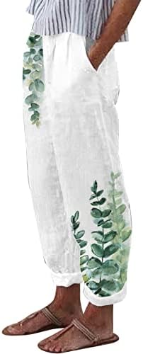 Ženske posteljine obrezane hlače cvjetne tiskane široke noge parouke sa džepovima visoke stručne ležerne ljetne pantalone