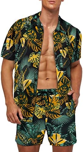 AoTorr Muške 2 komada Havajski setovi cvjetni staza odijeva casual majice kratkih rukava i hlače za trčanje odjeće za ljeto