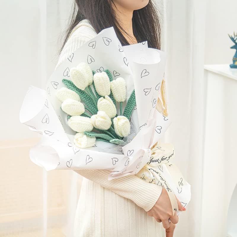 RENSLAT je završio 9kom ručno pletene pređe Kukičano Bijelo umjetno cvijeće buket za uređenje Vjenčanja Kućni dekor