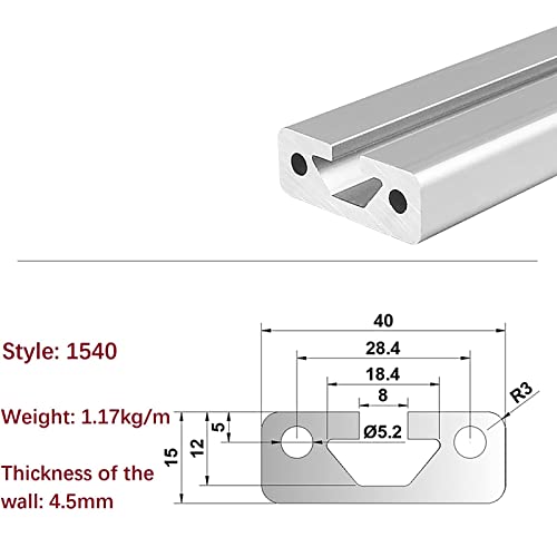 Mssoomm 4 Pakovanje 1540 dužina profila ekstruzije aluminijuma 39,37 inča / 1000 mm srebro, 15 x 40 mm 15 serija T Tip T-Slot Evropski