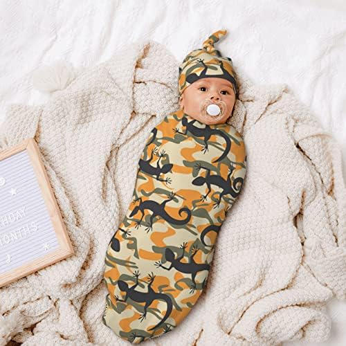 Pupsikins Baby Swaddle Debet kamuflažni pamučni rastezljivi kokonski sat i beanie šešir set mekano novorođeni nosač za spavanje u dobi od 0 do 6 mjeseci bebe novorođenčad