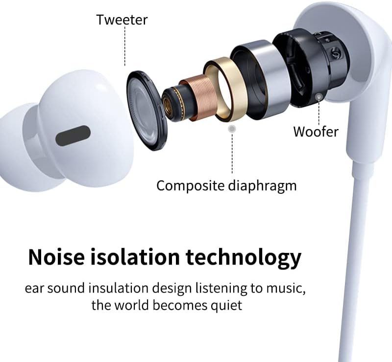 Slušalice za ožičene uši, slušalice, slušalice i regulator za mikrofon i pozivni kontroler, buka LSOLATING, Bluetooth, kompatibilan sa iPhone14 / 13/12/11 / x / se / 8p / 8 / 7p / 7