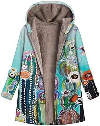 Fmchico zimski kaputi za žene zimski slobodno vrijeme štampana plišana jakna s kapuljačom od flisa Sako gornja odjeća s džepovima