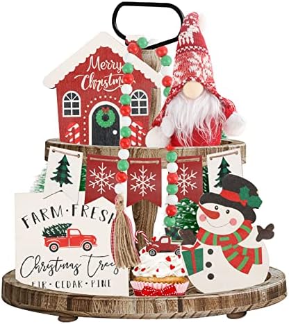 Božićni dekor - 10 kom Božićni dekor ladice - 3 Božićne drvene znakove i slatka plišana gnome i drvene perle Garland & Wooden Baner - rustikalna seoska kuća Home Zimske kuhinjske stolove ukrašene