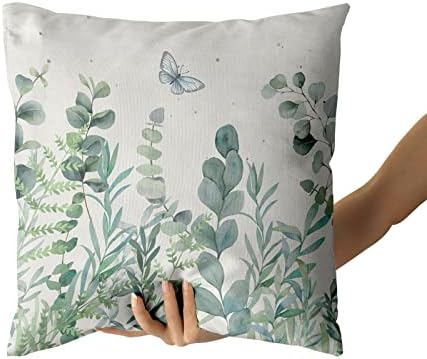 Listovi eukaliptus Backe Counders 18x18 inča set od 2 kalkularni zeleni list leptir ukrasni jastuk Spring Ljeto cvjetni jastuk pokrov seoski kuća za sobu kauč kauč na kauču na sobu