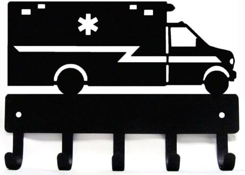 Metal Peddler Ambulance EMT - Zidni regal sa 5 kuka - širok 9 inča - izrađen u SAD-u; Vozač i medicinski pokloni