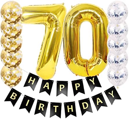 Dekoracija 70. rođendana Crni balon 70 godina Stari zabava HELIUM 40 Zlatni baloni + sille zlato lateks šarena lopta, 70 godina ukrasa