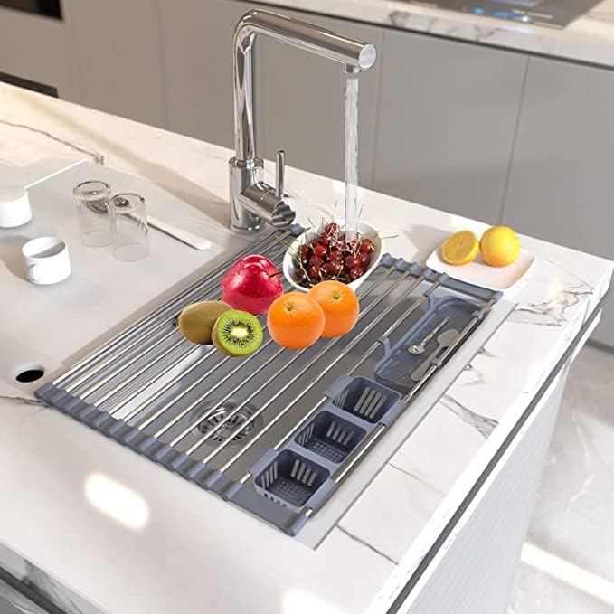 Preko sudopera stalak za sušenje posuđa od nerđajućeg čelika, proširiv od 12,8 do 22,8 u dužinu. 4 kom postavljen kao na slici. Višestruke