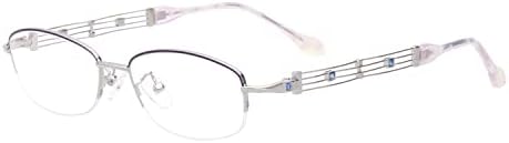 Heles ženske polukrivene jasne metalne legure za čitanje naočala protiv refleksije UV prevlaka jedno vizija Objektila za naočale za oči čitatelja-srebrna i ljubičasta || +0,75 Snaga