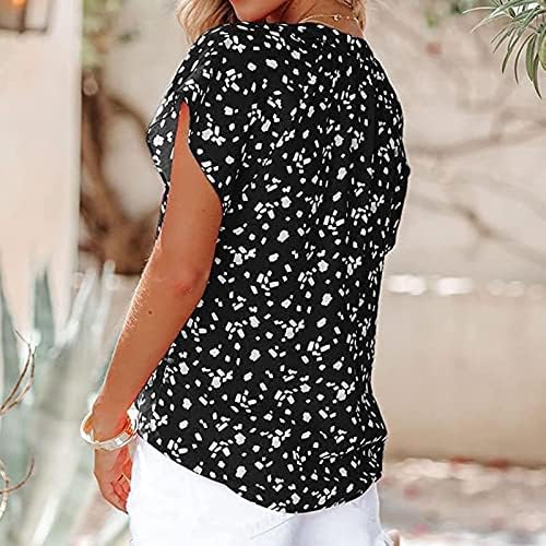 Ženska odjeća kratki rukav Šifon V izrez Grafički gumb dolje Dod gornje majice Ljetna bluza za jesen za dame 26 26