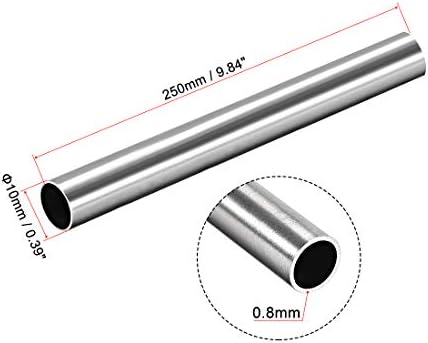 UXCell 304 okrugle cijevi od nehrđajućeg čelika 10 mm od 1 mm debljina zida 250 mm Dužina Bešavna ravna cijev 2 kom