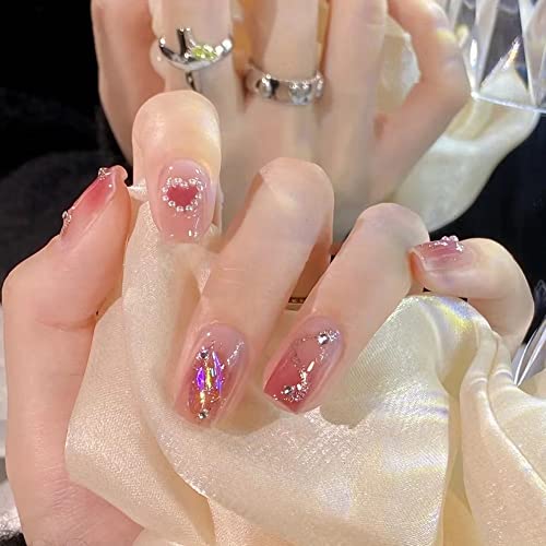 diduikalor Valentines pritisnite na noktima kratki lažni nokti srce sa Desings Gradient Pink ljepilom na noktima kvadratnog oblika akrilni lažni nokti sjajni štap na noktima umjetni statički nokti za žene djevojke 24kom