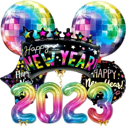 Nove godine baloni, sretni novogodišnji baloni, šarene novogodišnje zabave 2023 Sretna novogodišnja ukrasi 2023 uključuje Rainbow 2023 balone Disco Balloons Balloons Nove godina Balloons