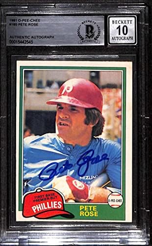 # 180 Pete Rose - 1981. O-pee-chee bejzbol kartice Ocjenjivane BGS Auto 10 - bejzbol ploče sa autogramiranim karticama