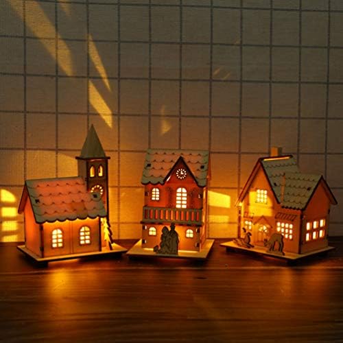 Nuobesty Model Kit Drveni građevinski setovi Model Kompleti Božićne kuće ukrasi, Božićne drvene LED lavene kuće Stolni ukrasi za Xmas