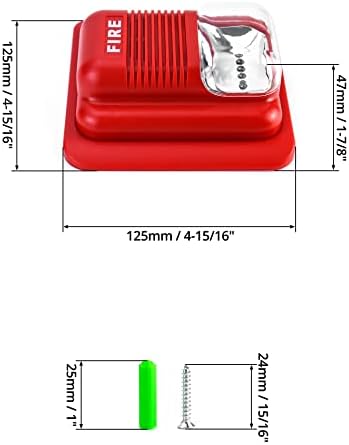 QWORK Protivpožarni Alarm, 12 / 24V DC žičani zvuk i svjetlo upozorenje na požarni Alarm Stroboskopska sirena, senzor sigurnosnog