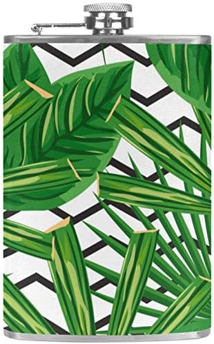 Tikvica za tečnost od nerđajućeg čelika nepropusna sa levkom 7.7 Oz kožna navlaka odlična ideja za poklon tikvica-Tropski list Zelena