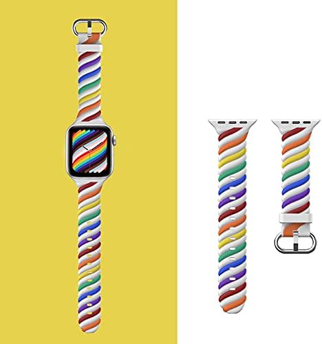 WMJJ Muškarci Moderan Rainbow Tema Twist Oblik satovi za Apple Watch 6 5 4 3 2 1 IWATCH SE, Marshmallow osećaj mekani TPU silikonski gumeni sportski remen za zamjenu remena