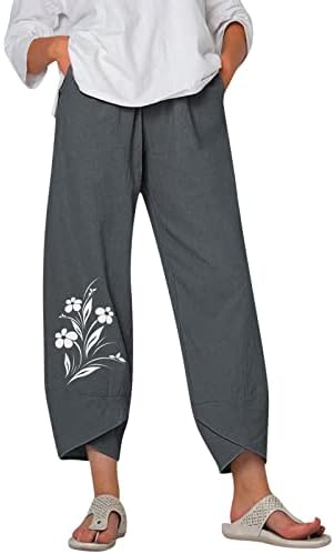 Gufesf ženske ženske hlače ljeto, ženske obrežene pamučne posteljine Capris hlače casual bager-harem pantalone s džepovima