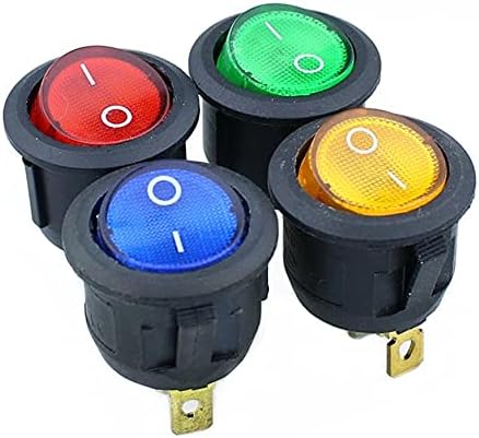 UNCASO KCD1 okrugli crveni, žuti i plavi zeleni 3pin SPDT uključen / isključen Rocker Power prekidač AC 125V / 10A 250V / 6A sa svjetlom