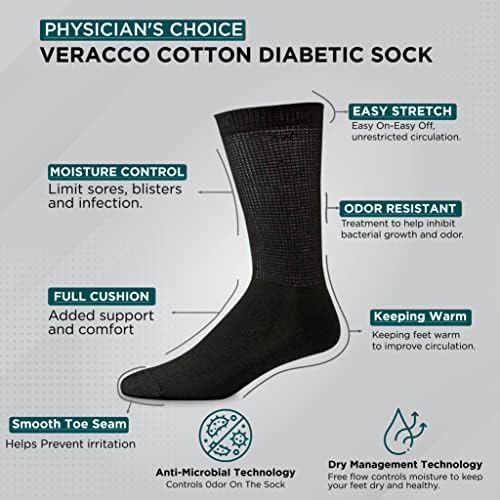 Veracco dijabetička posada pamučne čarape doživljavaju udobnost i podršku nevezing, širok vrh za muškarce i žene