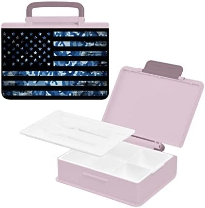 Alaza USA Američka zastava mornarsko mamuflaža Bento ručak kutija BPA-bez pukotina posuda za ručak w / vilica i kašika, 1 komad
