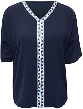 Mizshui dečko majica za žene, ležerne geometrije vezenje V izrez polovne rukave majica bluza labava tunika lučke majice za