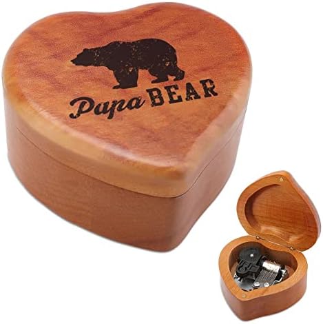 Nudquio Papa Bear srce Oblik drvena muzička kutija Vintage ClockWork Glazbeni box Rođendan Valentinovo Day