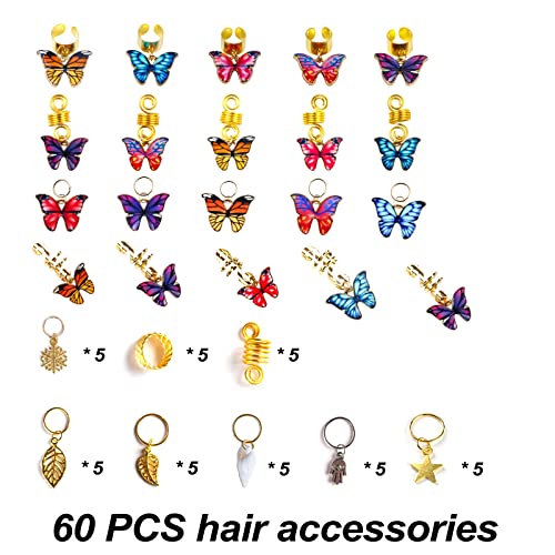 60 komada set nakita za kosu uključujući jake željezne perle metalne manžetne leptire zvijezde školjke pletenice čari dodatna oprema