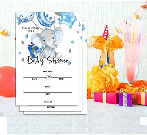 Ggjgrpx Elephant Baby Shower pozivnica za proslavu buduće mame, pozivnica za Baby Shower za dječake djevojčice, 20 jednostranih kartica za Baby Shower sa kovertom, potrepštine za zabavu za Baby Boy