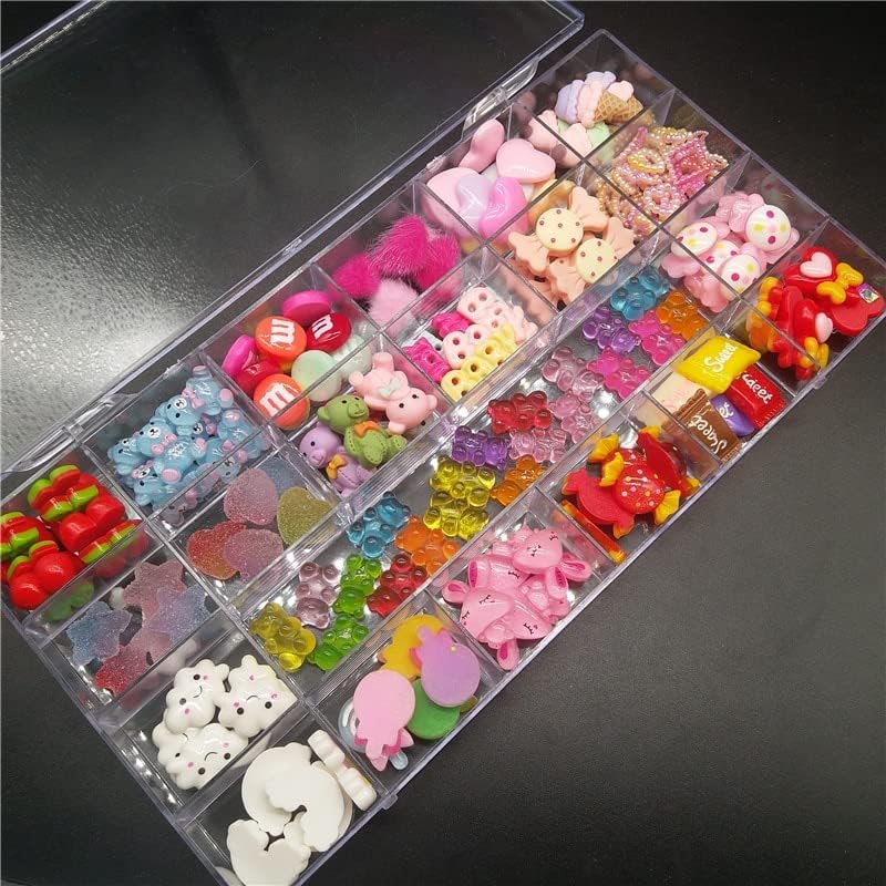 XXL slatki slatki Kawaii 3d čari za nokte Set bombona/žele medvjeda/Pom Pom/Cherry Mix oblik za DIY Nail Art ukras akrilna kutija