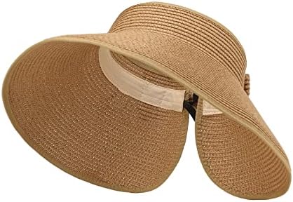 Ženski vizir za sunce Fordable ljetni slamnati šešir širokog oboda Roll up podesivi šešir za plažu sa leptir mašnom