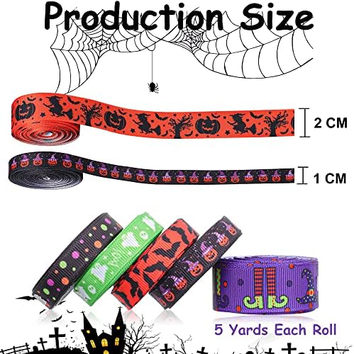 12 Rolls Halloween Grosgrain Ribbons 60 metara Happy Halloween Craft Ribbon bat Witch Ghost Štampana traka pauci Web za praznični