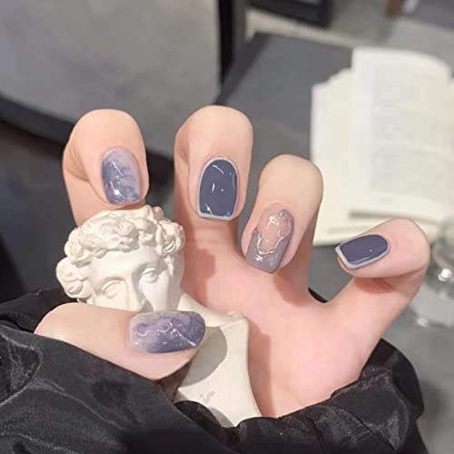 Zimski Glacier plavi gradijent lažni nokti lepak na lažnim noktima, veštački manikir prstiju, višekratni lažni nokti Press On Nails Art manikir dekoracija za žene i devojke 24kom