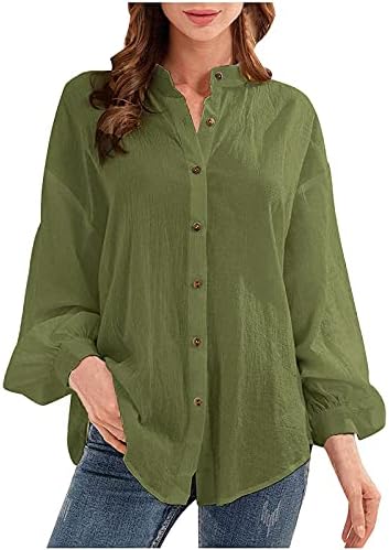 Ženska majica, ženska puff dugih rukava casual gumb V rect T majica Karijera Bloues Ljetni kardigan pamuk