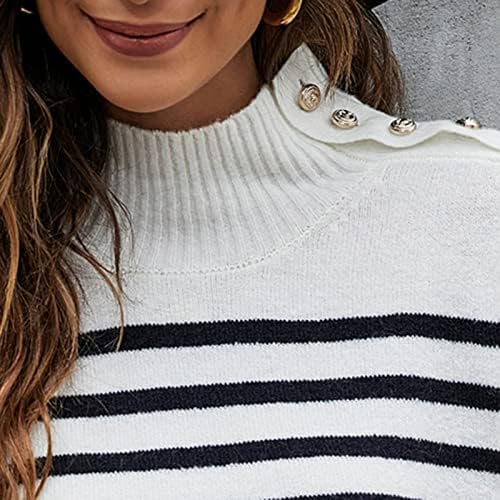 Ženski pleteni džemper dugme ramena dugi rukav plemenci pulover Jumper vrhovi prugasti ležerni džemperi